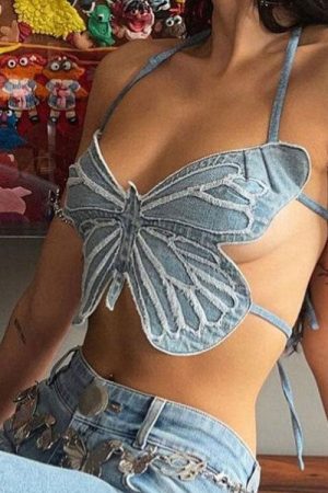 Cute Everyday Outfits, Outfit Inspo Casual Butterfly Denim Top