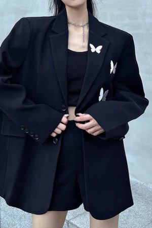 Cute Everyday Outfits, Outfit Inspo Casual Butterfly Embroidery Black Blazer