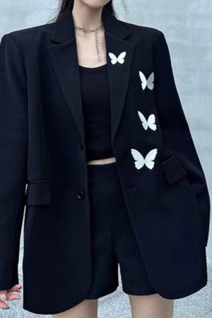 Cute Everyday Outfits, Outfit Inspo Casual Butterfly Embroidery Black Blazer