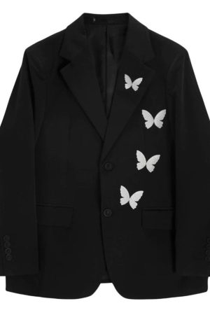 Cute Everyday Outfits, Outfit Inspo Casual Butterfly Embroidery Black Blazer