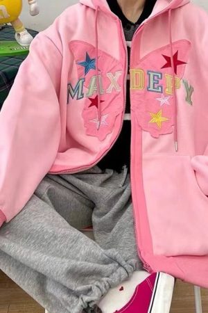 Cute Everyday Outfits, Outfit Inspo Casual Butterfly Embroidery Zip Up Hoodie