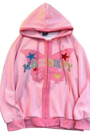 Cute Everyday Outfits, Outfit Inspo Casual Butterfly Embroidery Zip Up Hoodie