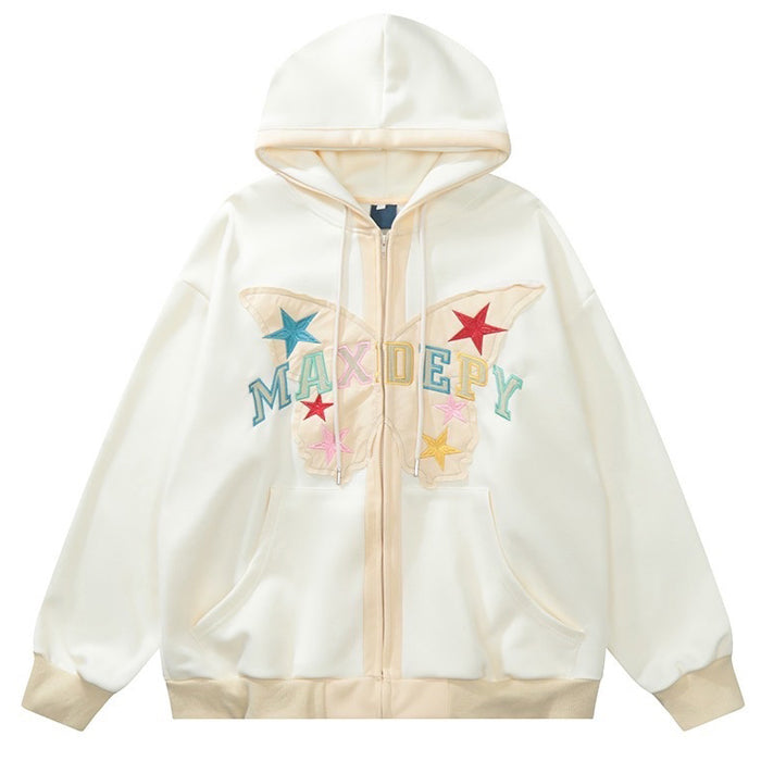 Cute Everyday Outfits, Outfit Inspo Casual Butterfly Embroidery Zip Up Hoodie
