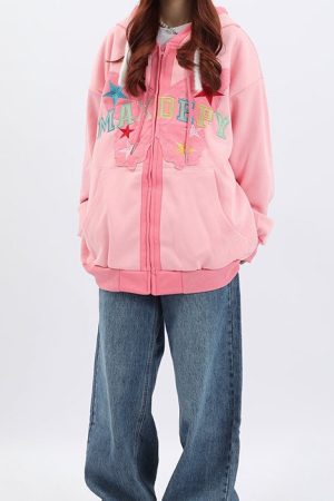 Cute Everyday Outfits, Outfit Inspo Casual Butterfly Embroidery Zip Up Hoodie