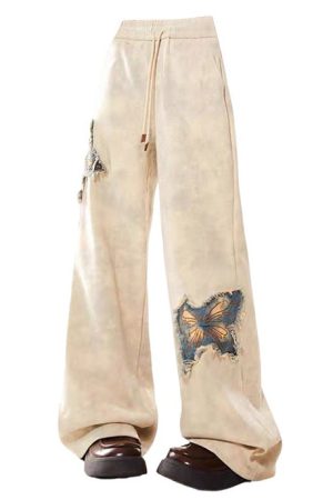 Cute Everyday Outfits, Outfit Inspo Casual Butterfly Patch Wide-Leg Pants