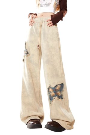 Cute Everyday Outfits, Outfit Inspo Casual Butterfly Patch Wide-Leg Pants
