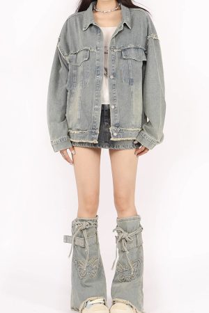 Cute Everyday Outfits, Outfit Inspo Casual Butterfly Patch Y2K Denim Jacket