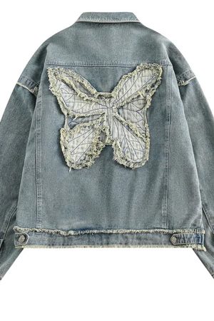 Cute Everyday Outfits, Outfit Inspo Casual Butterfly Patch Y2K Denim Jacket