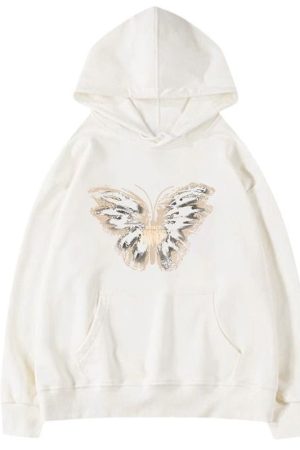 Cute Everyday Outfits, Outfit Inspo Casual Butterfly Print Aesthetic Hoodie