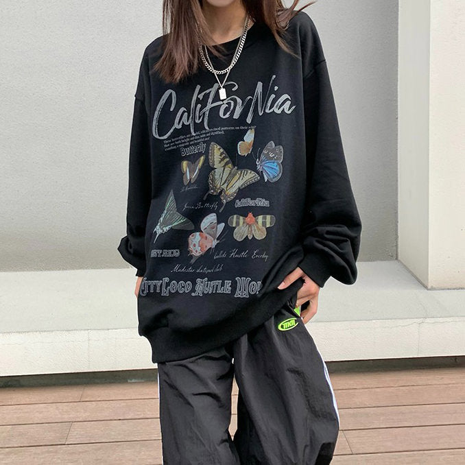 Cute Everyday Outfits, Outfit Inspo Casual Butterfly Print Aesthetic Sweatshirt Cute Everyday Outfits, Outfit Inspo Casual Butterfly Print Aesthetic Sweatshirt