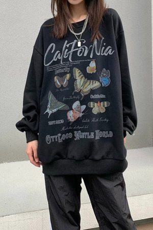 Cute Everyday Outfits, Outfit Inspo Casual Butterfly Print Aesthetic Sweatshirt