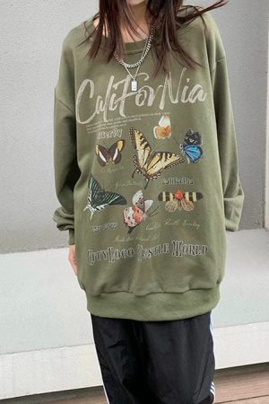 Cute Everyday Outfits, Outfit Inspo Casual Butterfly Print Aesthetic Sweatshirt