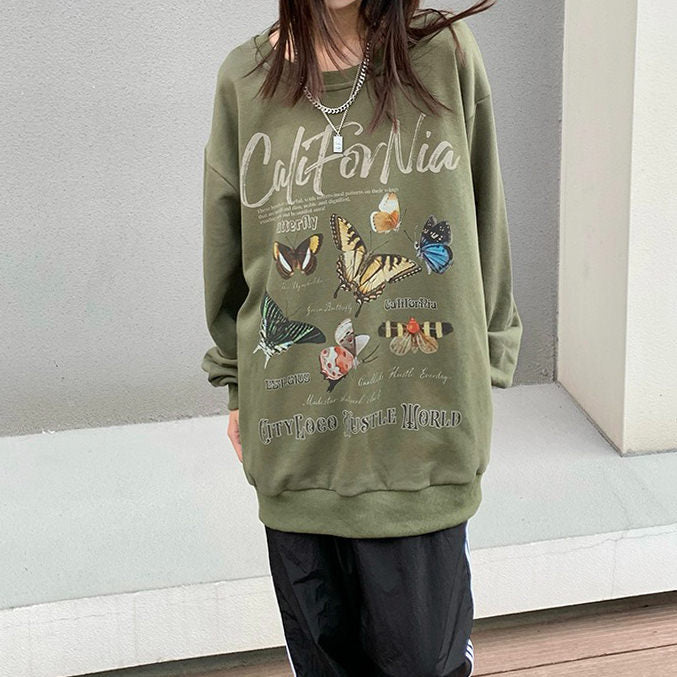 Cute Everyday Outfits, Outfit Inspo Casual Butterfly Print Aesthetic Sweatshirt Cute Everyday Outfits, Outfit Inspo Casual Butterfly Print Aesthetic Sweatshirt