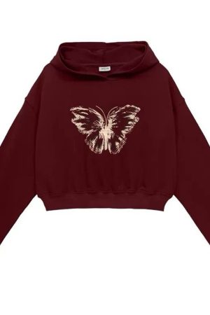 Cute Everyday Outfits, Outfit Inspo Casual Butterfly Print Crop Hoodie