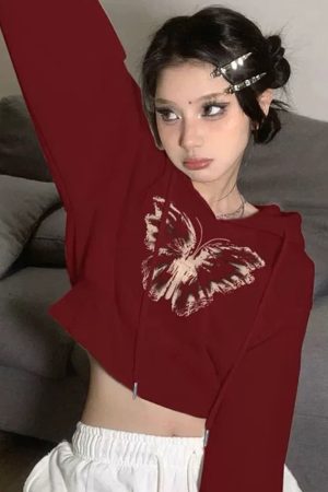 Cute Everyday Outfits, Outfit Inspo Casual Butterfly Print Crop Hoodie