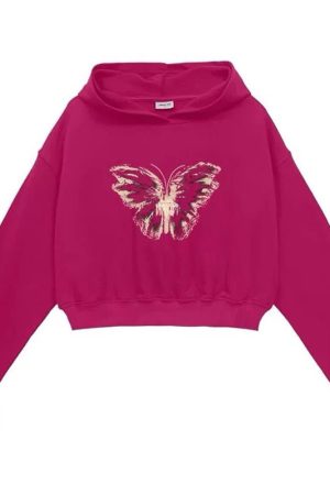 Cute Everyday Outfits, Outfit Inspo Casual Butterfly Print Crop Hoodie