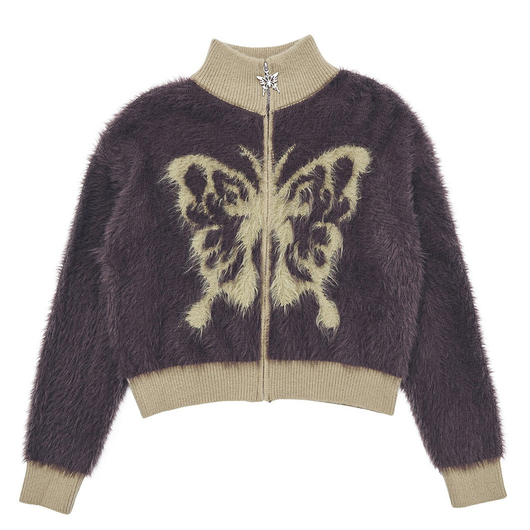 Cute Everyday Outfits, Outfit Inspo Casual Butterfly Print Fuzzy Bomber