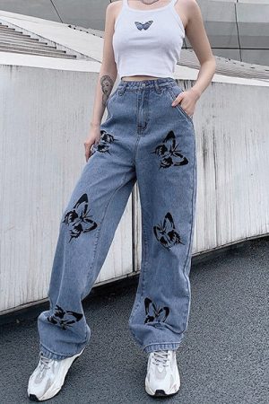 Cute Everyday Outfits, Outfit Inspo Casual Butterfly Print Jeans