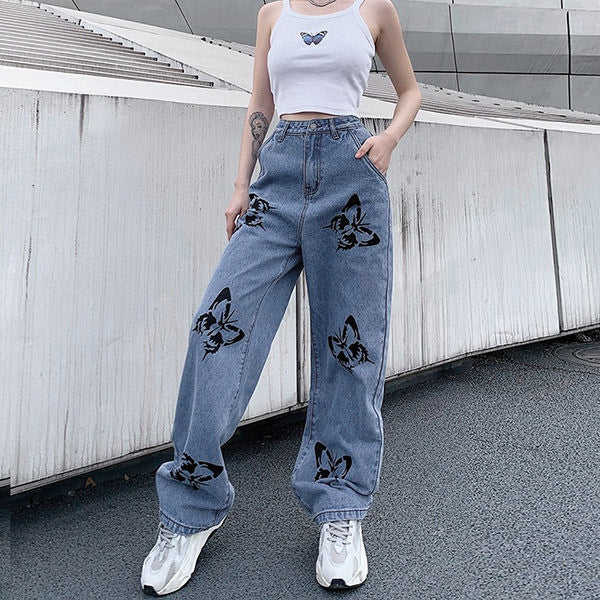 Cute Everyday Outfits, Outfit Inspo Casual Butterfly Print Jeans Cute Everyday Outfits, Outfit Inspo Casual Butterfly Print Jeans