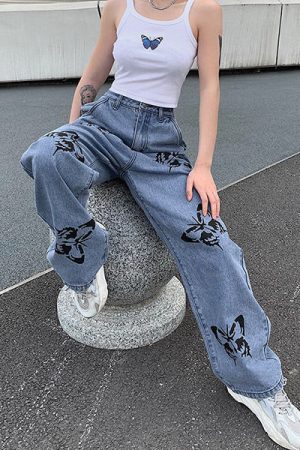 Cute Everyday Outfits, Outfit Inspo Casual Butterfly Print Jeans