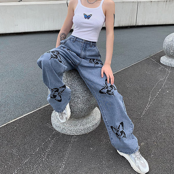 Cute Everyday Outfits, Outfit Inspo Casual Butterfly Print Jeans Cute Everyday Outfits, Outfit Inspo Casual Butterfly Print Jeans