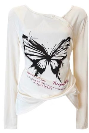Cute Everyday Outfits, Outfit Inspo Casual Butterfly Print See Through Top