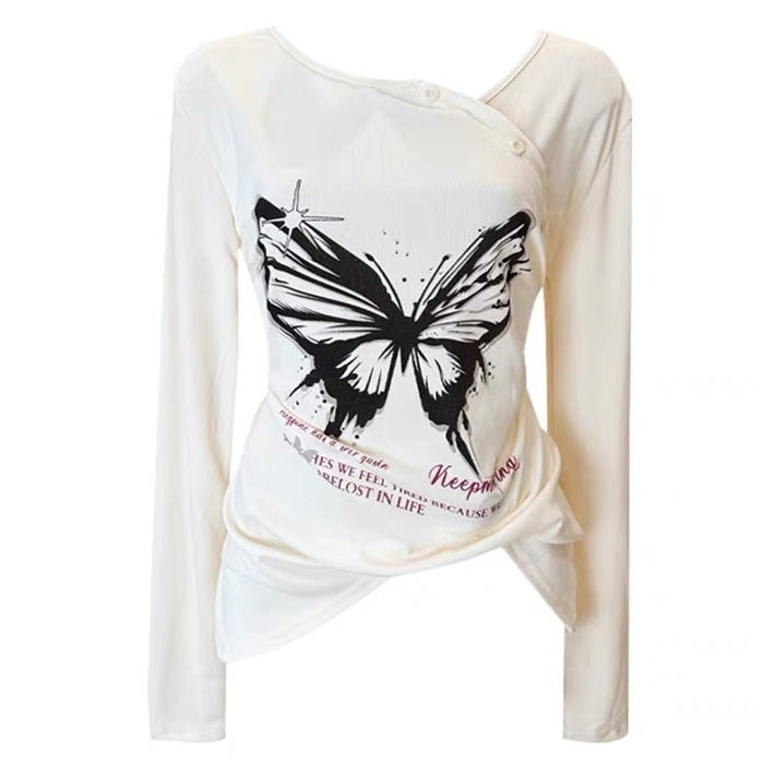 Cute Everyday Outfits, Outfit Inspo Casual Butterfly Print See Through Top