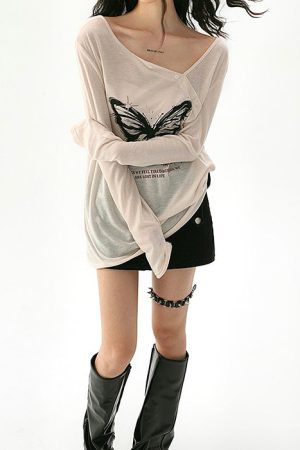 Cute Everyday Outfits, Outfit Inspo Casual Butterfly Print See Through Top