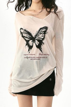 Cute Everyday Outfits, Outfit Inspo Casual Butterfly Print See Through Top