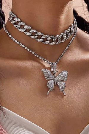 Cute Everyday Outfits, Outfit Inspo Casual Butterfly Rhinestone Layered Necklace