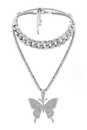 Cute Everyday Outfits, Outfit Inspo Casual Butterfly Rhinestone Layered Necklace