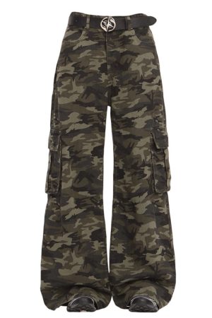 Cute Everyday Outfits, Outfit Inspo Casual Camo Wide-Leg Cargo Pants