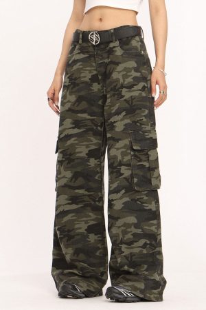 Cute Everyday Outfits, Outfit Inspo Casual Camo Wide-Leg Cargo Pants