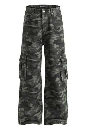 Cute Everyday Outfits, Outfit Inspo Casual Camo Wide-Leg Cargo Pants