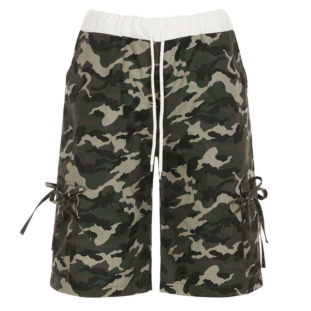 Cute Everyday Outfits, Outfit Inspo Casual Camouflage Bow Side Cargo Shorts