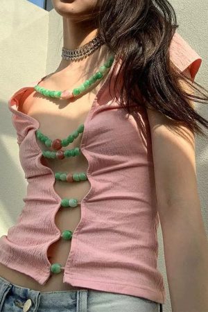 Cute Everyday Outfits, Outfit Inspo Casual Candy Beads Split Top