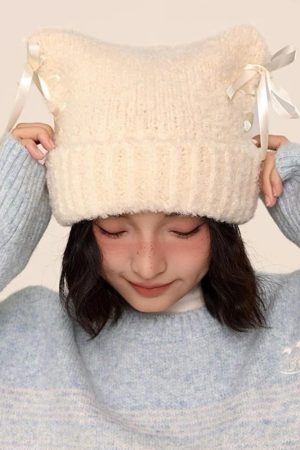 Cute Everyday Outfits, Outfit Inspo Casual Cat Ear Beanie with Bows