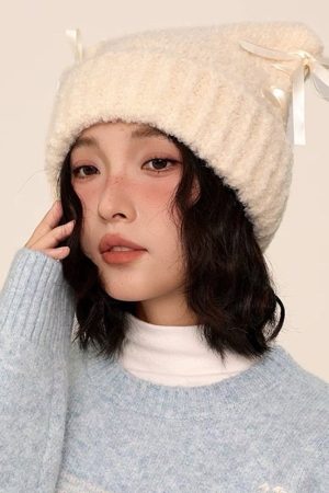 Cute Everyday Outfits, Outfit Inspo Casual Cat Ear Beanie with Bows