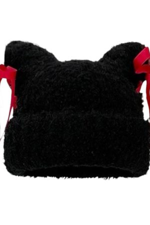Cute Everyday Outfits, Outfit Inspo Casual Cat Ear Beanie with Bows