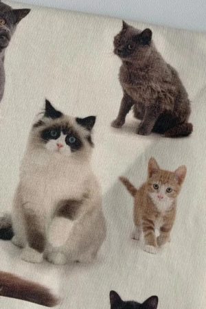 Cute Everyday Outfits, Outfit Inspo Casual Cat Print Aesthetic T-Shirt