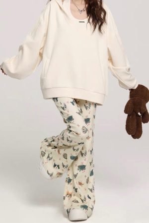 Cute Everyday Outfits, Outfit Inspo Casual Cat Print Graphic Pants