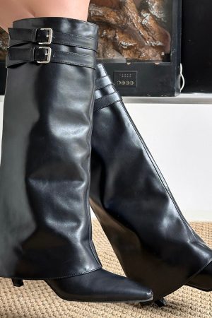 Cute Everyday Outfits, Outfit Inspo Casual Catwalk Double Buckle Knee-High Boots