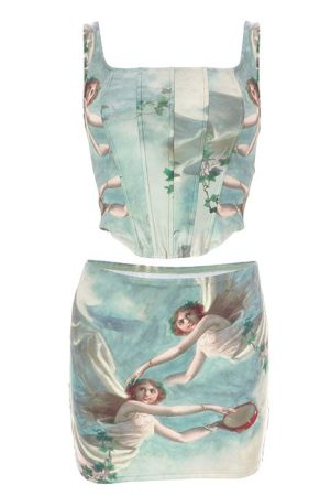 Cute Everyday Outfits, Outfit Inspo Casual Celestial Cherub Corset Top & Skirt Set