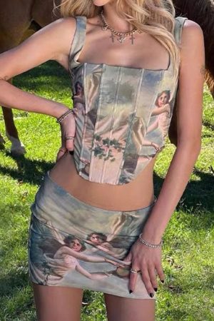 Cute Everyday Outfits, Outfit Inspo Casual Celestial Cherub Corset Top & Skirt Set