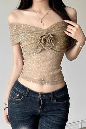 Cute Everyday Outfits, Outfit Inspo Casual Charming Rose Bardot Mesh Top