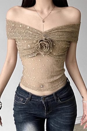 Cute Everyday Outfits, Outfit Inspo Casual Charming Rose Bardot Mesh Top