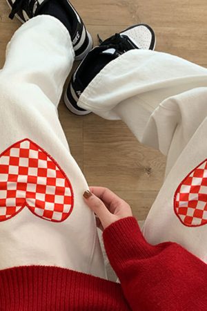 Cute Everyday Outfits, Outfit Inspo Casual Checker Heart Wide Jeans