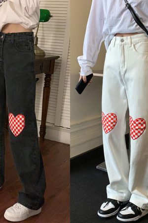 Cute Everyday Outfits, Outfit Inspo Casual Checker Heart Wide Jeans