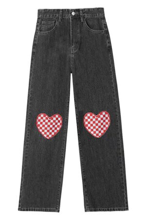 Cute Everyday Outfits, Outfit Inspo Casual Checker Heart Wide Jeans