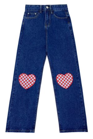 Cute Everyday Outfits, Outfit Inspo Casual Checker Heart Wide Jeans